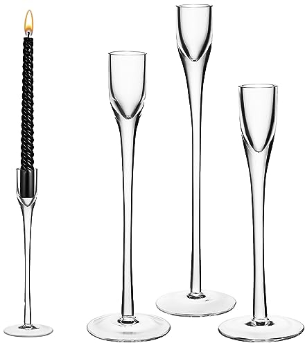 3Stücke Glas Kerzenhaltern Hoch Kerzenleuchter: Dekorativer Kerzenhalter Hochzeit Kerze Stand Kegelkerzenhalter für Party Hochzeitstisch Geburtstag Abendessen Kerzenhalte Vintage Deko