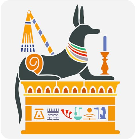 FINGERINSPIRE Ägyptische Anubis Schablone 30x30cm Anubis Statue Muster Malerei Schablone Ägyptischer Totengott Dekoration Schablonen für Malerei auf Holz Wand Stoff Papier Möbel