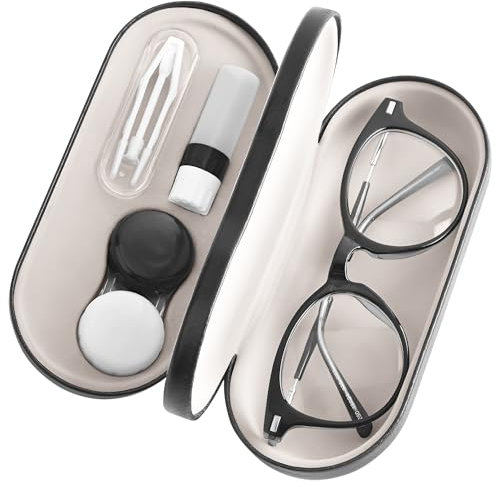 ZSMJAER Custodia Occhiali,2 in 1 Custodia per Lenti a Contatto e Occhiali,Specchio Incorporato,Custodia per Occhiali Portatile,Custodia per Occhiali a Doppio Strato