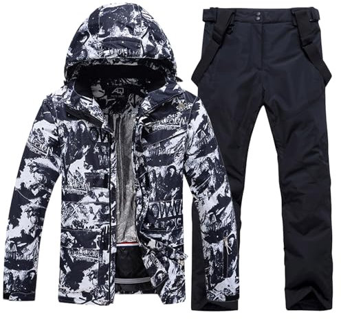 HOUZONIY Herren Skianzug Set Herren Schneeanzug Warmer Winddichter 2-Teiliger Schneeanzug(209+Schwarz L)