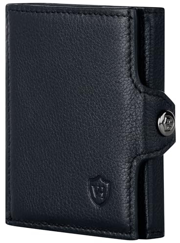 VON HEESEN Slim Wallet mit RFID Schutz - Geldbörse Herren klein - Mini Geldbeutel Damen Portmonee - Kartenetui Echtleder Karten Portemonnaie - Leder Kreditkartenetui Schwarz