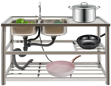 Edelstahl küchenspüle, 120 * 80 * 45cm Multifunktionswaschtisch, Camping Spüle mit Wasserhahn, Edelstahlspüle Spültisch für Outdoor