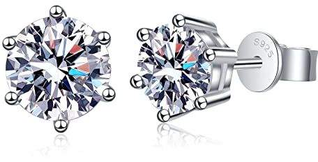 KRKC&CO Zirkonia Ohrstecker Damen 925 Silber Ohrringe, Weißgold beschichtet Ohrringe Iced Out, 6-Steg-Krappenfassung, Geburtstag Geschenk für Damen Frauen
