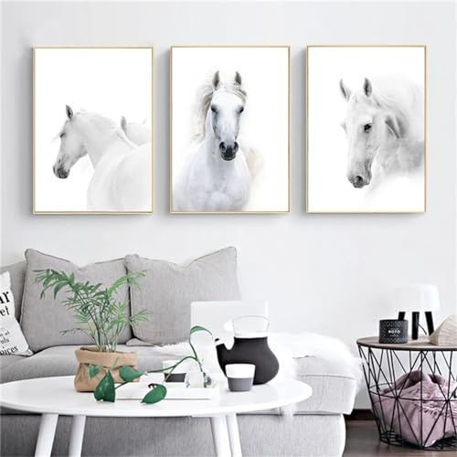 CULASIGN 3er Poster Set Poster Weißes Pferd, Design Pferde Poster Bilder Deko Schlafzimmer Stilvolle Wandbilder - ohne Bilderrahmen (30x40cm)