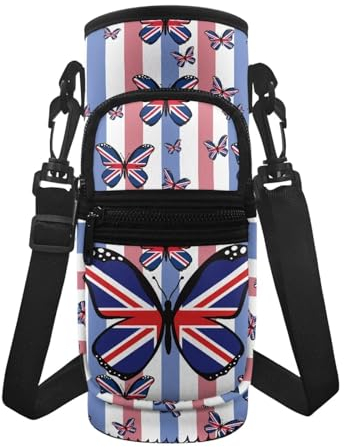 Nopersonality Union Jack Crossbody Bag with Adjustable Strap - Drawstring Water Bottle Bag with Phone Card Pocket - Pouch Carrier