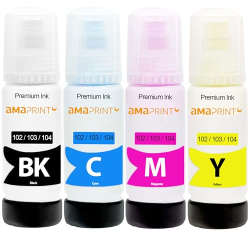 Amaprint 4 XL Tinte kompatibel mit Epson 102 103 104 für EcoTank ET 2700 2750 2751 2756 2800 2850 2856 3700 3750 3850 4750 4800 4850 4856 15000 Workforce ST 2000 2100 3000 4000 (280ml)
