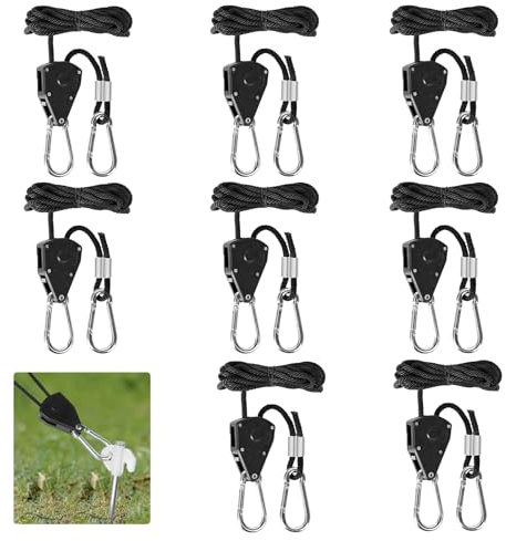 8 Pièces Cordes à Cliquet avec Crochets 1/8 2M Paracorde Corde en Nylon Cordes de Tente avec poulie,pour Camping, randonnée, auvent, tentes,Les luminaires,Plantes et Les Pots