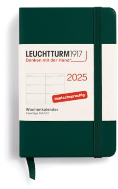 LEUCHTTURM1917 370561 Wochenkalender 2025, Mini A7 Hardcover - 12-Monats-Planer, 80 g, liniert - Forest Green