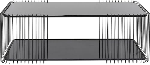 Kare Design Couchtisch Wire Double, Schwarz, Pflegeleicht Sicherheitsglas, Wohnzimmertisch, Stahlgestell, Tischplatte aus Glas, Wohnzimmer, Rechteckig, 42x120x60 cm (H/B/T)