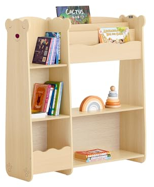 SoBuy Kinderregal mit 3 Ablagen und 5 offenen Fächern Aufbewahrungsregal Bücherregal für Kinder Natur BHT ca. 91x100x30cm KMB101-N