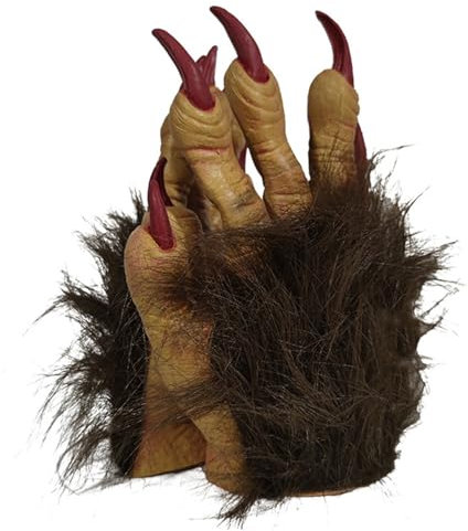 Therian Handschuhe, realistische Latex -Monsterhände, Werwolfhandschuhe mit Fell und dunkelrote lange Nägel, gruselige Plüsch -Halloween -Handschuhe für Halloween -Partys und Make -up -Tanzabende