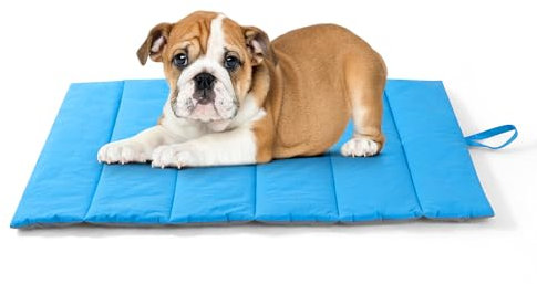 UNIKOME wasserdichte Hundematte Outdoor, Waschbares Hundebett Antistatik, rutschfest Hundematte Faltbar Tragbar, Große Reisedecke Haustier für Camping Unterweg (Rot+Royal Blue, 76 x 48 cm)