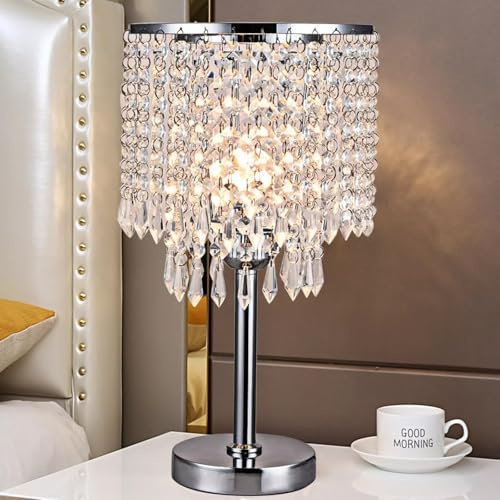 YEITBY Kristalltischlampe, Nachttischlampe, Wohnzimmertischlampe, Geeignet für Arbeitszimmer, Wohnzimmer, Schlafzimmer, Restaurant, Café, Eisen und Glas, Silber und Klar
