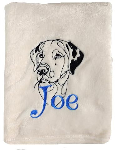 Wuff-Dogsworld Hundedecke mit Portrait Rasse und Namen Bestickt Geschenk Hundebesitzer Welpendecke Decke Hund Welpe Auto Haustier Kuscheldecke 130x170cm waschbar Sofa (grau)