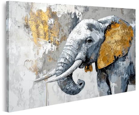 islandburner Bild auf Leinwand Abstrakter Elefant in Grau und Gold Bilder Wandbilder Poster