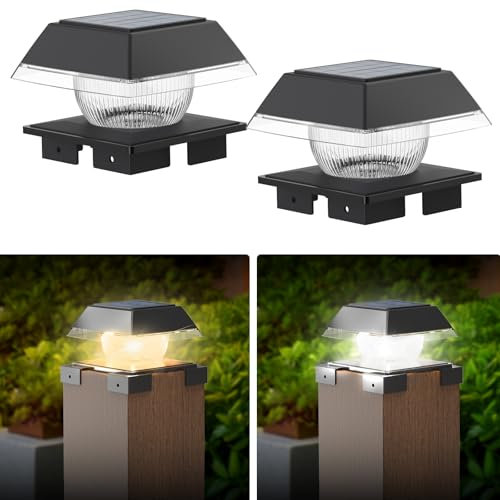 GEYUEYA Home Pfostenkappen Solar 4er Set, Led Solarleuchten Für Aussen Für Standard Zaunpfosten 9x9 10x10 11x11 12x12 13x13 14x14, Warmweiß+Kaltweiß, IP65 Wasserdicht,Plattform,Garten Dekoration