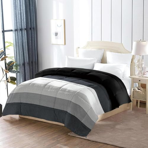 Bettdecke 155x220 Winter - Schwarz Graudruck Deko Geschenke Wende Steppdecke, Einfachheit 4 Jahreszeiten Bettdecken Ohne Bezug Waschbar, Warme Weiche Winterdecke, Ganzjahresdecke mit 2 Kissenbezug