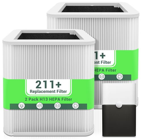 2 Pack 211+ Replacement Filters For Blue air Blue Pure 211+ Air Cleaner Purifier, 211+ Foldable Particle and Activated Carbon Filter, 2-Stage H13 Hepa Filter(Non-Auto)