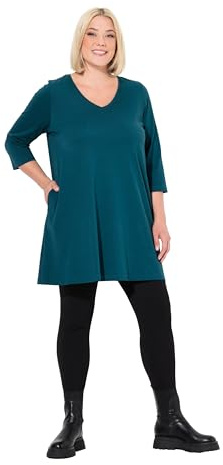 Ulla Popken Damen große Größen Übergrößen Plus Size Longshirt, Ziernähte, A-Linie, V-Ausschnitt, 3/4-Arm dunkelpetrol 62+ 827537750-62+