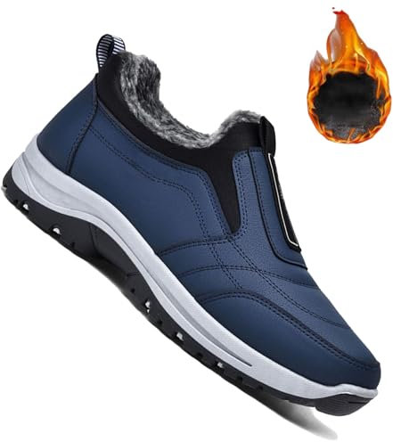 Aocase Zapatillas Hombre Invierno CáLidas Impermeable Cuero PU Deportivas Casual Sin Cordones Zapatos para Correr Zapatos OrtopéDicos Ligeros Antideslizantes Zapatillas Hombre Trabajo,Azul,41/255mm