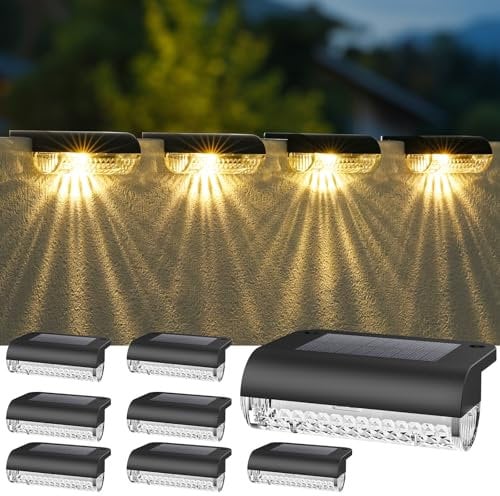 DERAYSION 8 Stück Solarlampen für Außen Garten IP65 Wasserdicht mit 3000K Warmweiß, Automatik-Schalter – Solarlampen für Gartenzaun, Terrasse, Balkon und Poolbereich,Einfache Montage