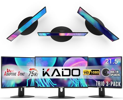 Kado Triple Monitor Setup - 3 Pack 22 1920 x 1080 75Hz Built-in Speakers - VESA Mount HDMI for Desktop Gaming - Hybrid Sim - E22X Trio Series