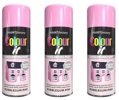 MIXEL Bubblegum Pink Gloss Spray Paint, Quick-Drying Formula, Easy-To-Apply, Long-Lasting, Ideal For Crafting, DIY, Automotive, Home Décor, Indoor And Outdoor Use, 400ml, (3 Pcs)