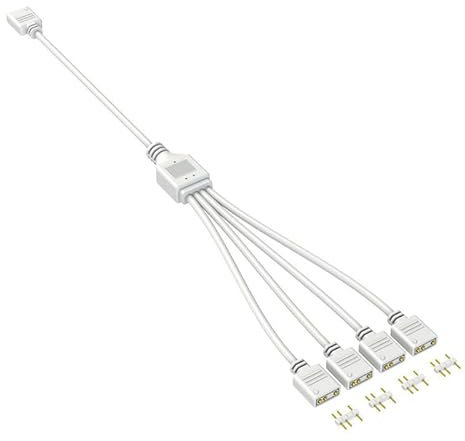 Tiryns 2PCS 1-to-4 ARGB Splitter Cable Fan Splitter 5V 3 Pin Addressable RGB with Male Pins Extension Cable ARGB LED Sync Connect up to 4 RGB Devices for Computer Chassis CPU Cooler and 5V Fan White