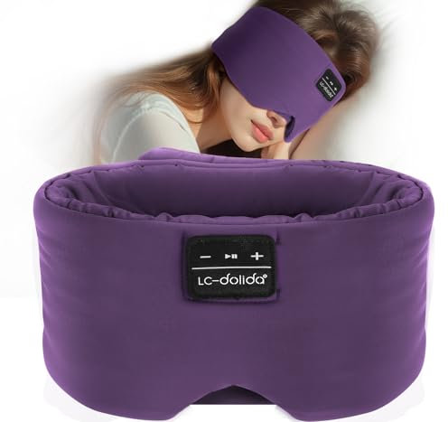 LC-dolida Upgraded Wider Sleep Mask with Headphones, Wireless Sleep Headphones Soft Eye Mask with Bluetooth Earphones for Sleeping Travel Relax Nap,100% Blackout Bluetooth Eye Masks for Women & Men