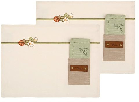 THUN Set 2 tovagliette con tasca e tovagliolo, 100% cotone, Collezione Country Bloom, tovaglietta 33 x 45 cm; tovagliolo 40 x 40 cm