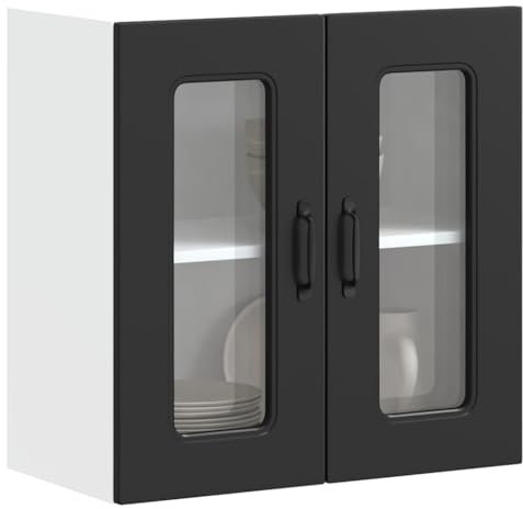 HOMTAKIE Armario de pared de cocina con puerta de cristal Kalmar negro, 1 mueble de pared de cristal (2 puertas) 60 cm