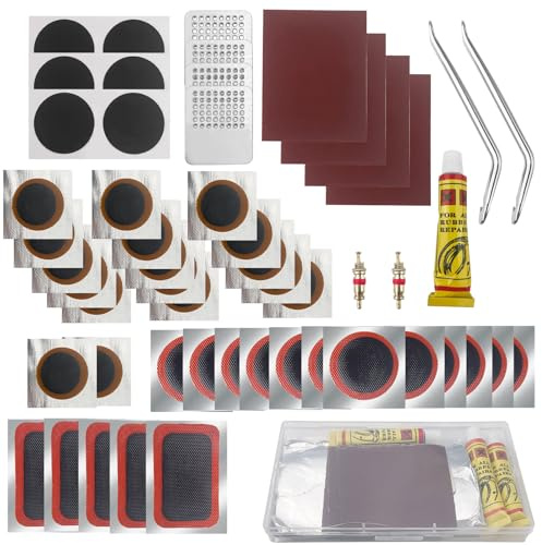 Bosmsaslad Flickzeug Fahrrad, 56 Stück Fahrrad Flickzeug Set, Fahrrad Reifen Flickzeug Reparaturset Kit mit Tragbarer Aufbewahrungsbox für Radfahrer, Motorräder und Mehr Aufblasbaren Gummi