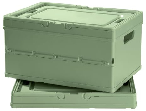 ZLLkeji Cajas de Almacenamiento con Asas y Tapa Contenedores de Plástico Caja Plegable Camping Apilables para Almacenar Juguetes, Libros, Ropa y Utensilios de Cocina 2 Piezas (Verde)