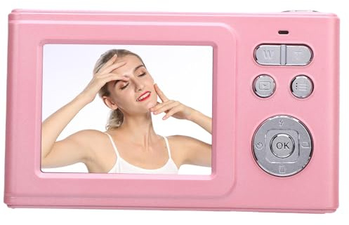 ASHATA Fotocamera Digitale 1080P 48MP per Fotografia, Autofocus 5X, 16:9, Schermo da 2,4 Pollici, Flash, Videocamera per Vlogging per Adolescenti Principianti (Roseo)