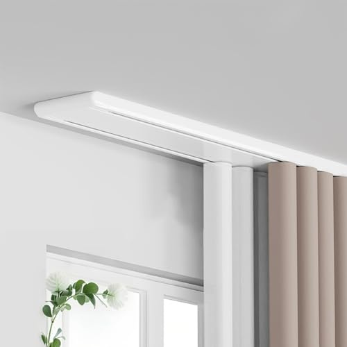 Flächenvorhangschiene 2-läufig, Leise Vorhangschiene für Deckenmontage, Für Schiebegardine/Schiebevorhang, Verdeckt Aluminium Gardinenstange auf Maß, 60~680 cm(White,2.0m(6.6ft))
