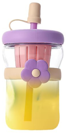 Bouteilles en verre réutilisables - 500 ml - Gourde en verre transparent - Bouteille étanche réutilisable avec paille en silicone - Pour boissons chaudes et froides, thé, lait, jus de fruits, femmes