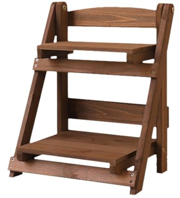 Plant Shelf Indoor - 2 Tier Stand Flower Holder | Multi Function Tabletop | Organizer Rustic Ladder Rack, Wood Wooden Small Window Sill Desktop Tiered Display Balcony Living Room Office Furniture Set