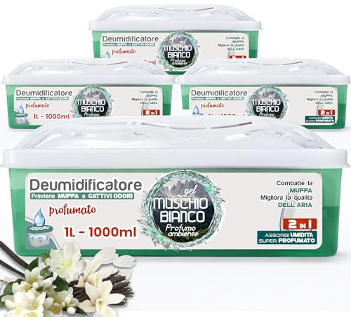 Deumidificatore Armadio Profumato Antimuffa e Assorbi Umidità 4x1L, Ideale per Bagno, Casa e Ambienti con Muffa Stop (Muschio)