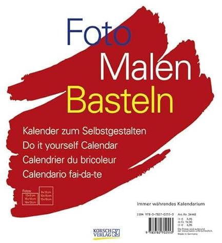 FMB weiß immer während 21,5 x 24: Bastelkalender ohne Jahr. Fotokalender zum Selbstgestalten. Do-it-yourself Kalender mit festem Fotokarton.: Kalender zum Selbstgestalten, immerwährender Kalender