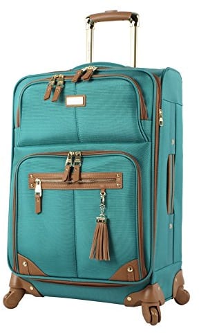 Steve Madden Designer-Gepäck, kariert, groß, 71,1 cm, Softside-Koffer, erweiterbar für zusätzliche Packkapazität, leichte Tasche mit rollenden Spinnrollen, Harlo Teal Blue, 71.12 cm