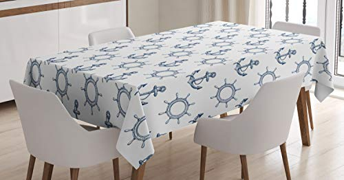 ABAKUHAUS Anker Tischdecke, Retro maritimes Design, Pflegeleicht Waschbar Schmutzabweisend und mit Klaren Farben Hochwertiger Druck, 140 x 170 cm, Marineblau und Weiß