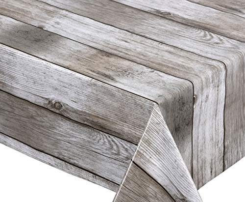 Holz beige Wachstuch Tischdecke glatt abwischbar Garten Tischdecke RUND OVAL ECKIG, Größe wählbar (Eckig 140x200 cm)