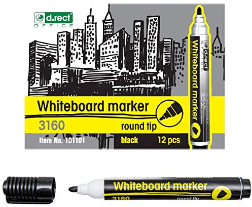 D.RECT 3160 Whiteboard Marker für Whiteboards und Flipcharts, abwischbar Glasboard Marker Rundspitze Grün x 12 Stück