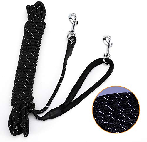 PETTOM Reflektierend Schleppleine für Hunde, 3m/5m/10m/15m/20m Seil Hundeleine Trainingsleine mit Handschlaufe & 2 Karabinerhaken, Langes Ausbildungsleine für kleine, mittelgroße Hunde (Schwarz, 10m)