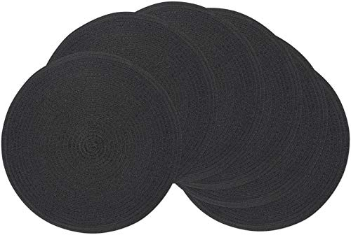 SHACOS Set di 6 Tovaglietta Rotonda Cotone Tovaglietta Lavabile Grande Tovagliette Intrecciate Rotonde Nero Tovaglietta Resistenti al Calore Tovagliette Natalizie per Partito Cucina - 38x38 cm
