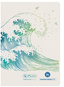 herlitz 50033577 Heft A6, 32 Blatt liniert, Motiv: GREENline Welle, 1 Stück