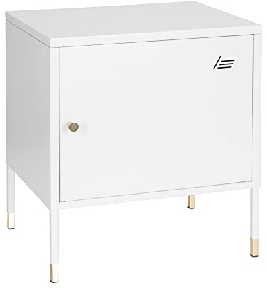 hjh OFFICE 743025 Metallschrank klein UMEO Weiß/Gold Beistellschrank aus Metall im Industrial-Design, 50 x 45 x 35 cm