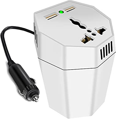 Onduleur de Voiture 180W DC 12V à AC 220V/110V, Deux Ports de Chargeur USB, Purification d'air aux ions négatifs et Fonction Anti-Moustique, Noir, 180W 12V à 220V (Blanc 180W 12V à 110V)