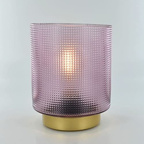 Battery operated table lamp, battery powered lamp, battry lamps indoors, glass lamp for for living room/home/bedroom/hallway/gifts (pink)