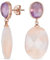 Pendientes De Gota Ovalados Facetados De Cuarzo Rosa Melocotón Natural Con Acento Ovalado De Amatista Púrpura Elegante Para Mujer, Chapados En Oro Rosa